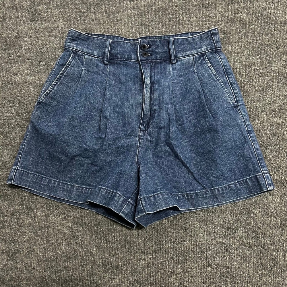 Madewell Denim Shorts Womens Size 4 Blue Pleated High Rise Stretch Casual Denim